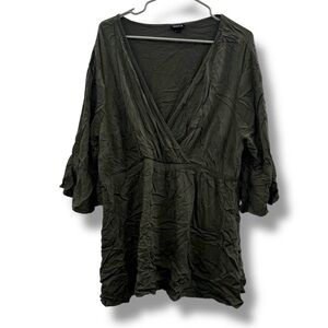 Torrid Ruffle Sleeve V‎ Neck Blouse Women’s Size 2X Olive Green Flowy Top